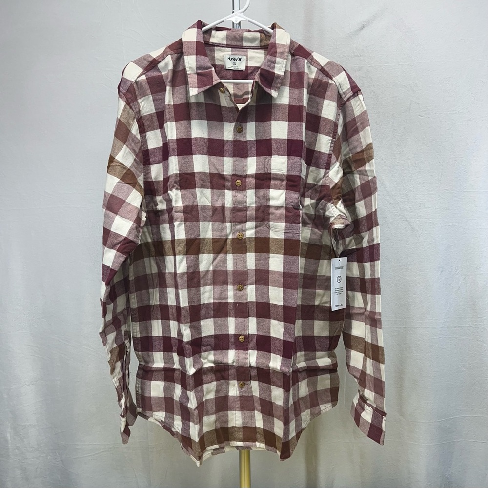Hurley Casual Plaid‎ Button up Shirt - Maroon, brown&Cream Organic cotton xlarge
